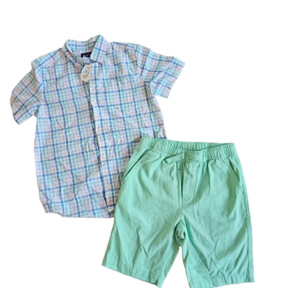 The Children's Place & Nautica Boy's Checkered Shirt & Shorts Set M 10/12